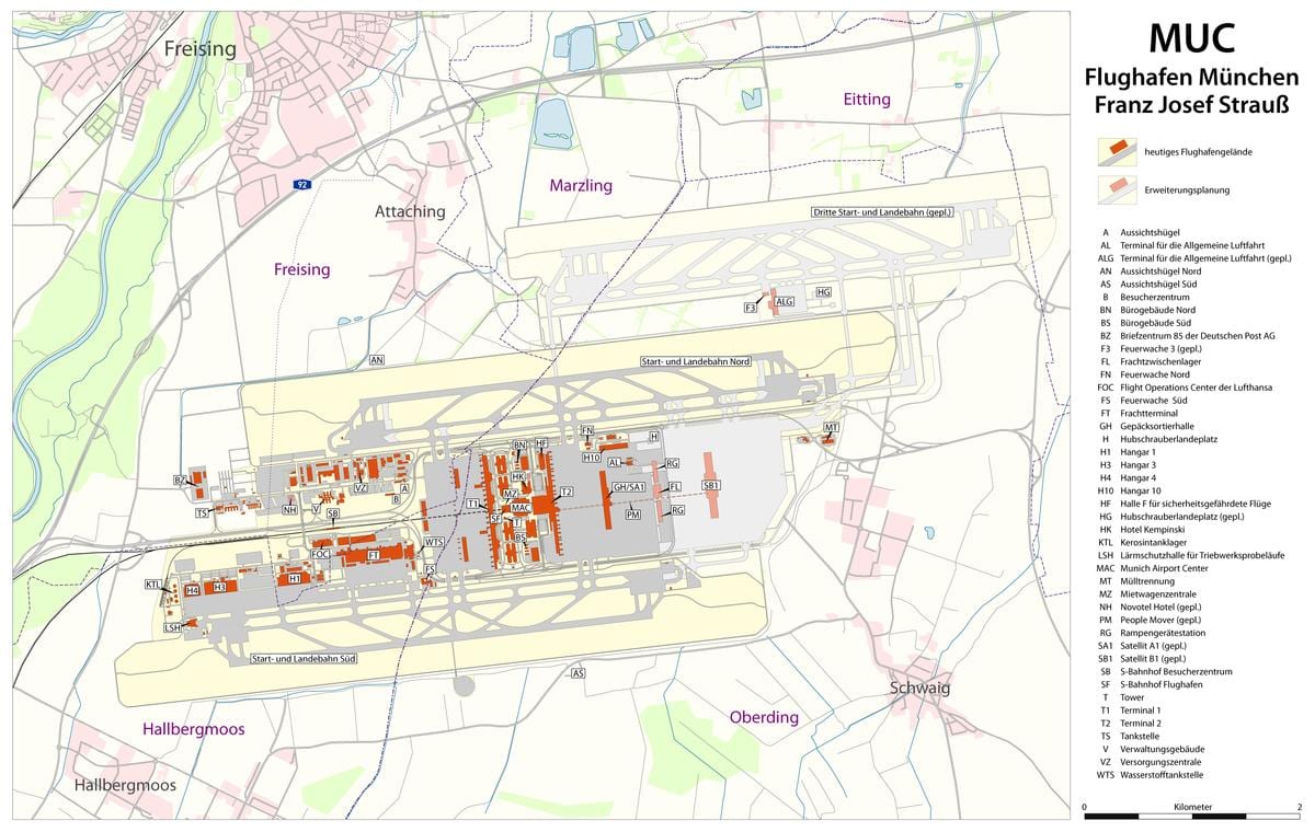 münchen letališki terminal zemljevid