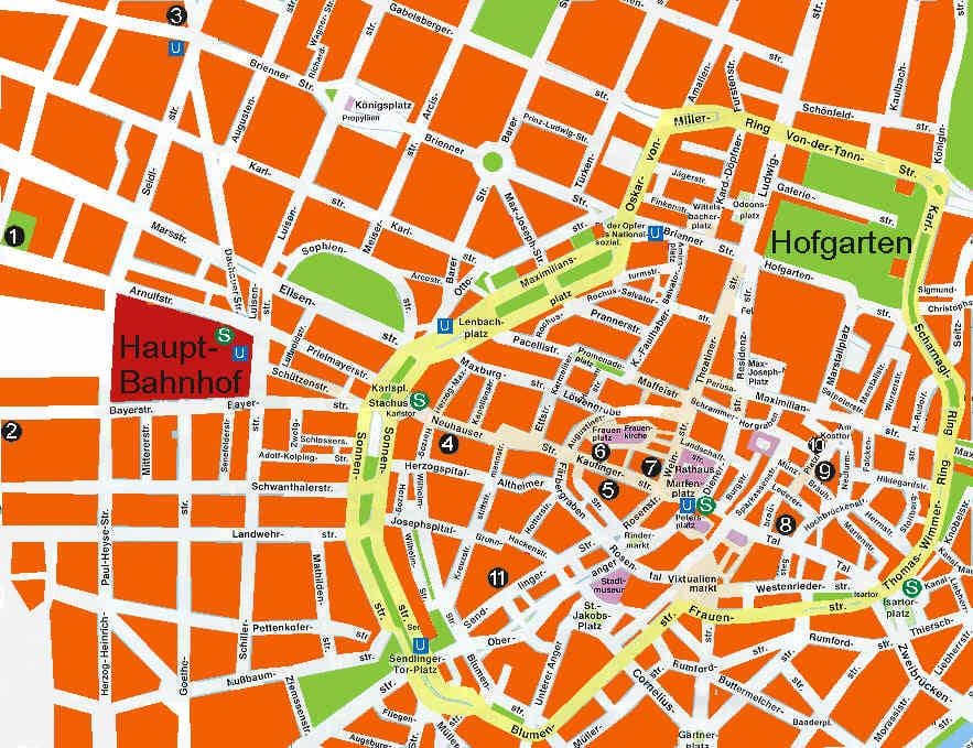 Zemljevid münchnu pivo dvorane