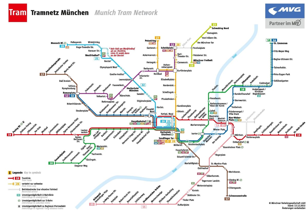 Zemljevid münchnu tramvaj