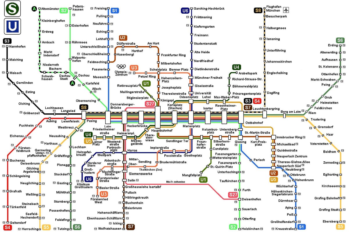 zemljevid podzemne železnice münchen, nemčija