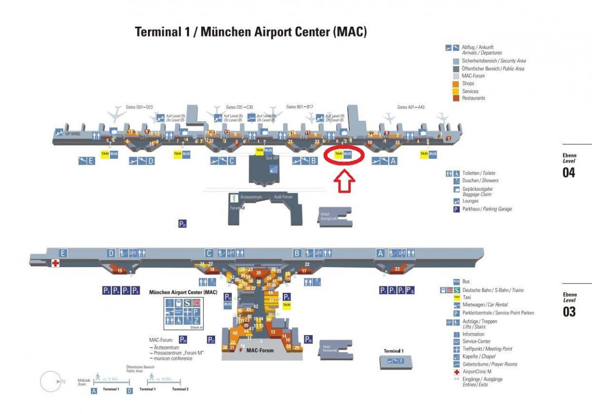 Zemljevid münchnu letališki terminal 1