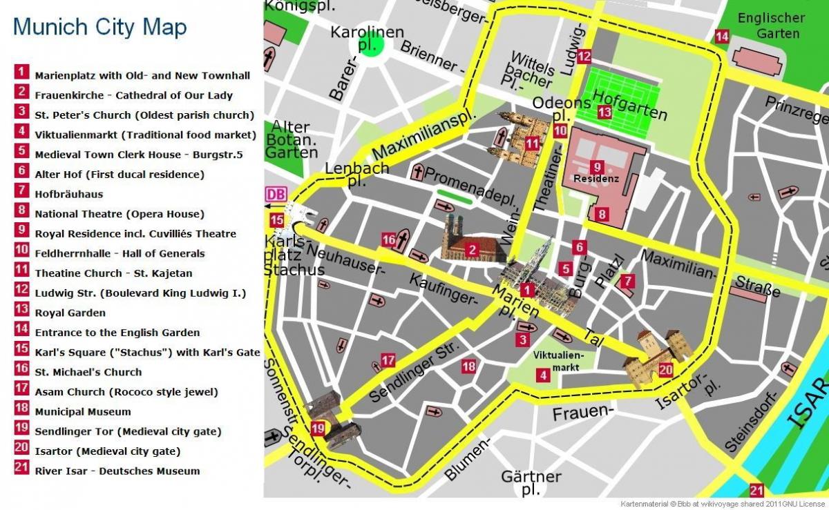 zemljevid munich city center zanimivosti