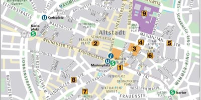 Zemljevid münchnu staro mestno jedro