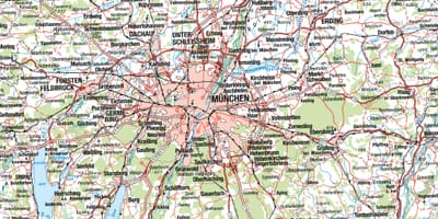 Zemljevid münchnu in okolici mest